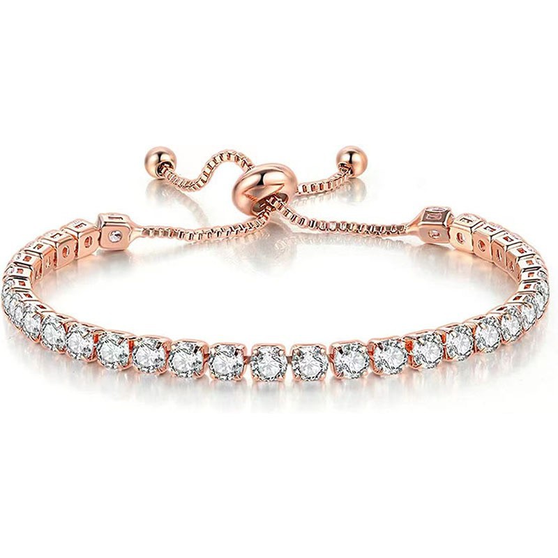 Rose Gold High-Sparkle Cubic Zirconia Single Row Iced-Out Tennis Bracelet (5.7