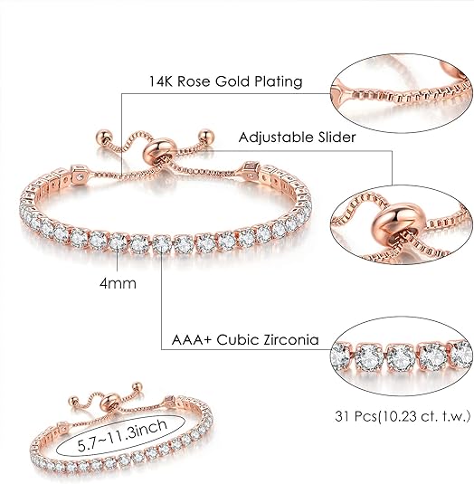 Rose Gold High-Sparkle Cubic Zirconia Double Row Iced-Out Tennis Bracelet (5.7