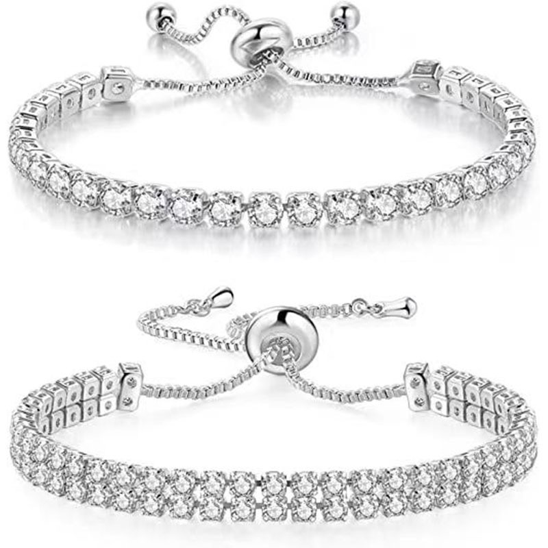 Silver High-Sparkle Cubic Zirconia Iced-Out Tennis Bracelet of Single Row & Double Row (5.7