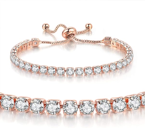 Rose Gold High-Sparkle Cubic Zirconia Iced-Out Tennis Bracelet of Single Row & Double Row (5.7