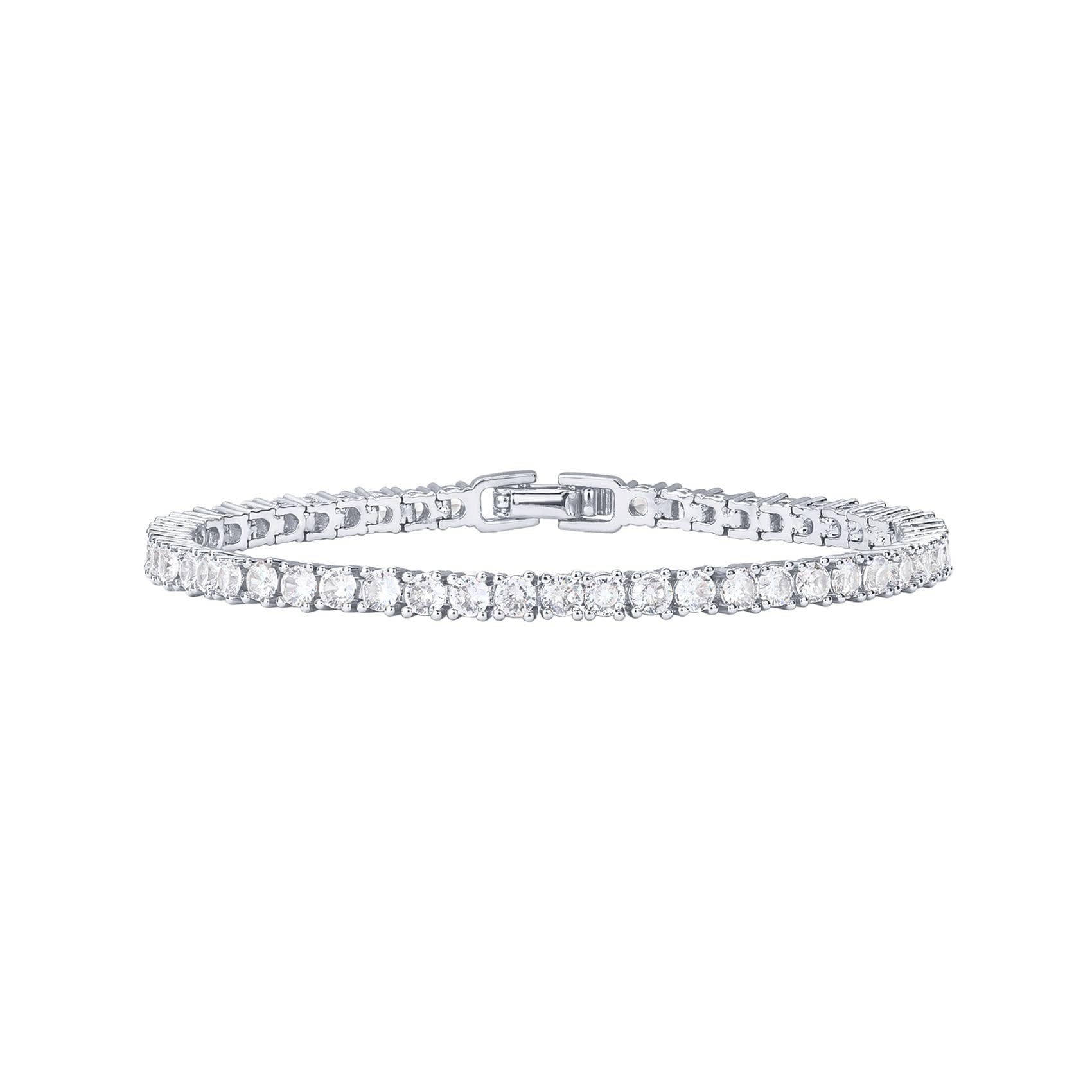Silver 4.0mm Iced-Out Zirconia Tennis Bracelet with Secure Clasp - Classic Luxury Rhinestone Tennis Chain for Men & Women (8 Inches) - Image 1