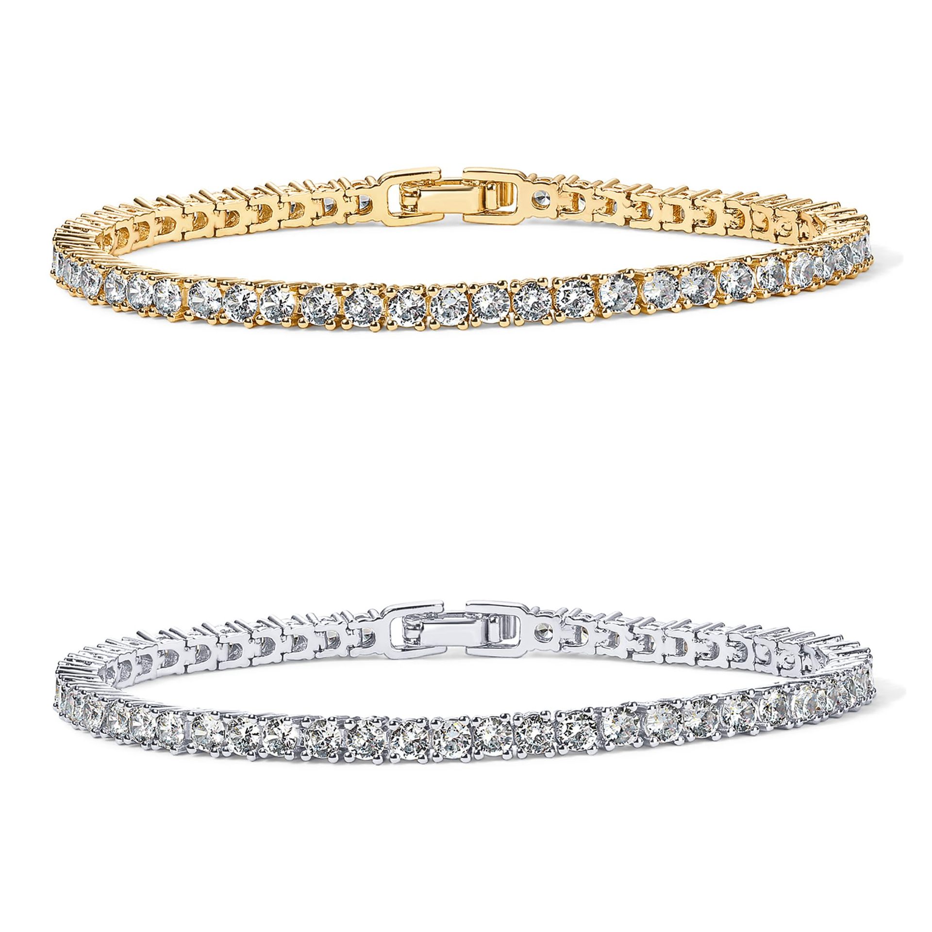 2-Pack 4.0mm Iced-Out Zirconia Tennis Bracelet with Secure Clasp (Silver and Gold) - Classic Luxury Rhinestone Tennis Chain for Men & Women (7 Inches) - Image 1