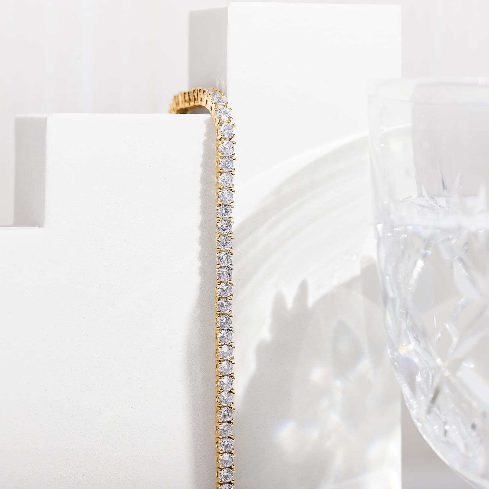 2-Pack 4.0mm Iced-Out Zirconia Tennis Bracelet with Secure Clasp (Silver and Gold) - Classic Luxury Rhinestone Tennis Chain for Men & Women (7 Inches) - Image 2