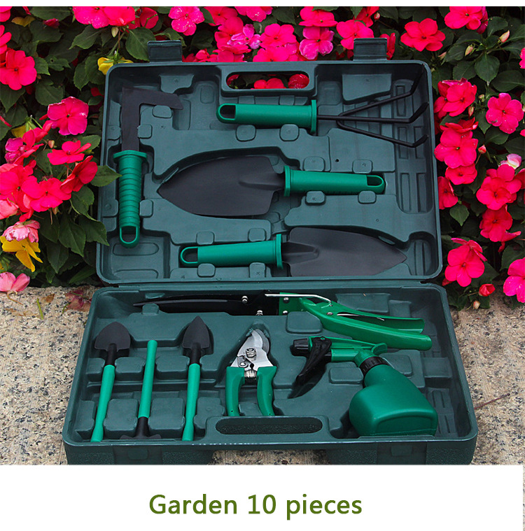 10-Piece Green Professional Garden Tool Set with Carrying Case - Ergonomic Gardening Kit for Digging, Weeding & Pruning - Image 1