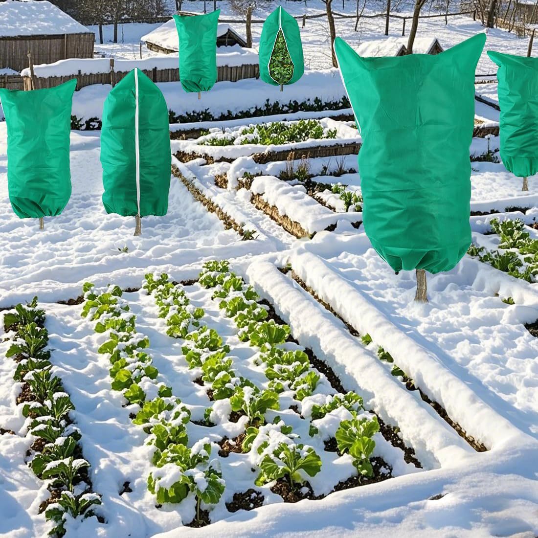4-Pack Winter Plant Cold Protection Covers with Zipper & Drawstring - Thickened Frost Thermal Blankets and UV Resistant Shrub Jackets (60 x 80 CM) - Image 2