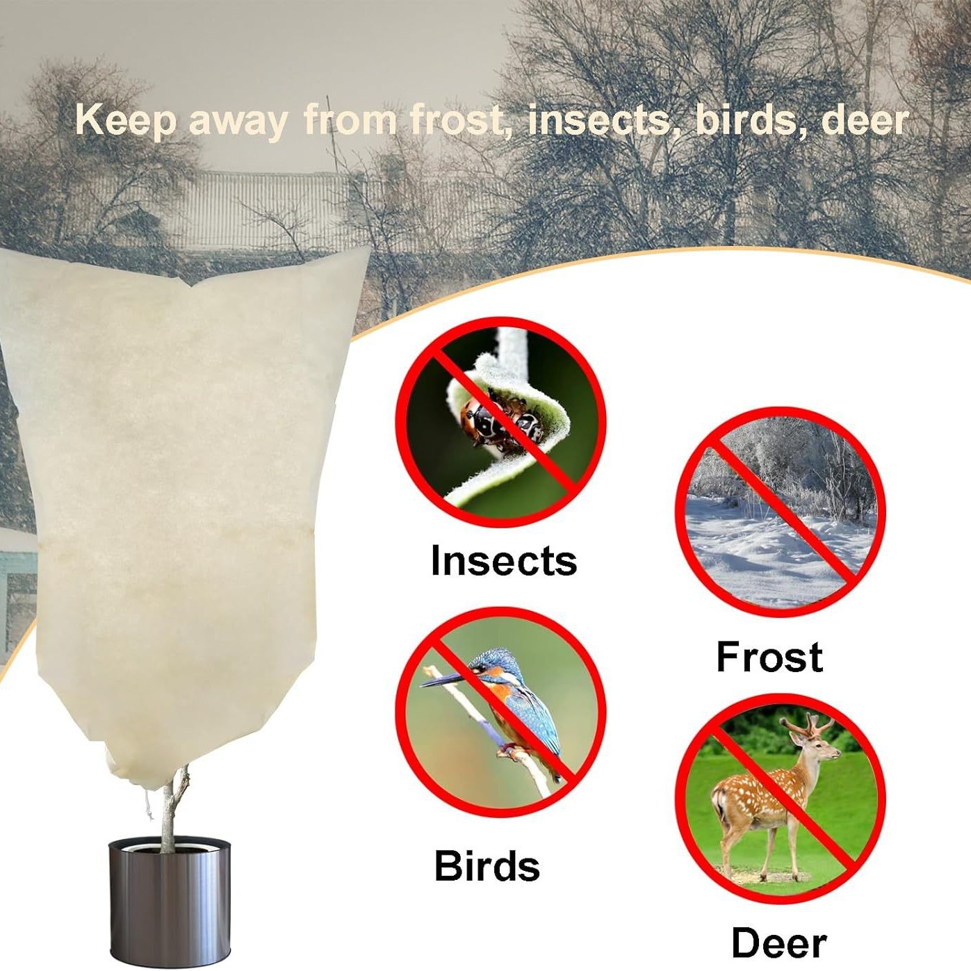 Winter Plant Cold Protection Covers with Zipper & Drawstring（2PCS 80x120 CM + 2PCS 120x180 CM） - Thickened Frost Thermal Blankets and UV Resistant Shrub Jackets - Image 4
