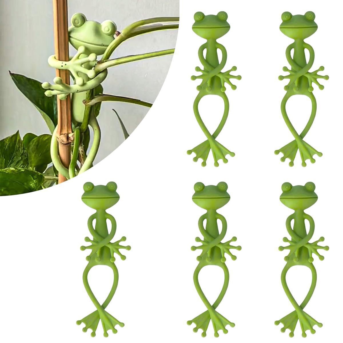 5-Pack Flexible Frog Plant Ties & Multifunctional Organizers - Reusable Weather-Proof Garden Twists and Whimsical Support Hooks - Image 1