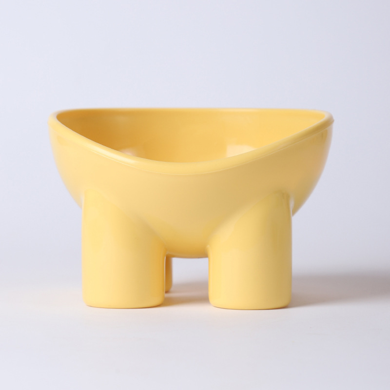 2-Pack Macaron Yellow Elevated Pet Bowls with Anti-Tip 4-Leg Base - Ergonomic Tilted Neck Protection Cat Food & Water Bowls - Image 1