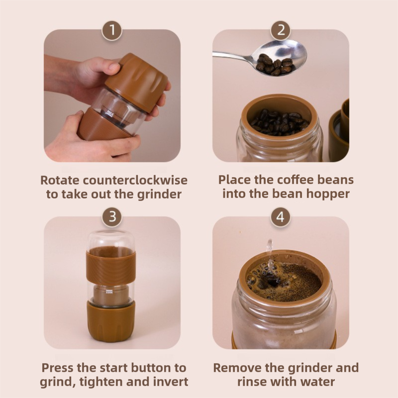Portable Electric Coffee Bean Grinding Cup & Juicer with Safe Hidden Stainless Steel Blades - 420ML USB Rechargeable Travel Brewer - Image 7