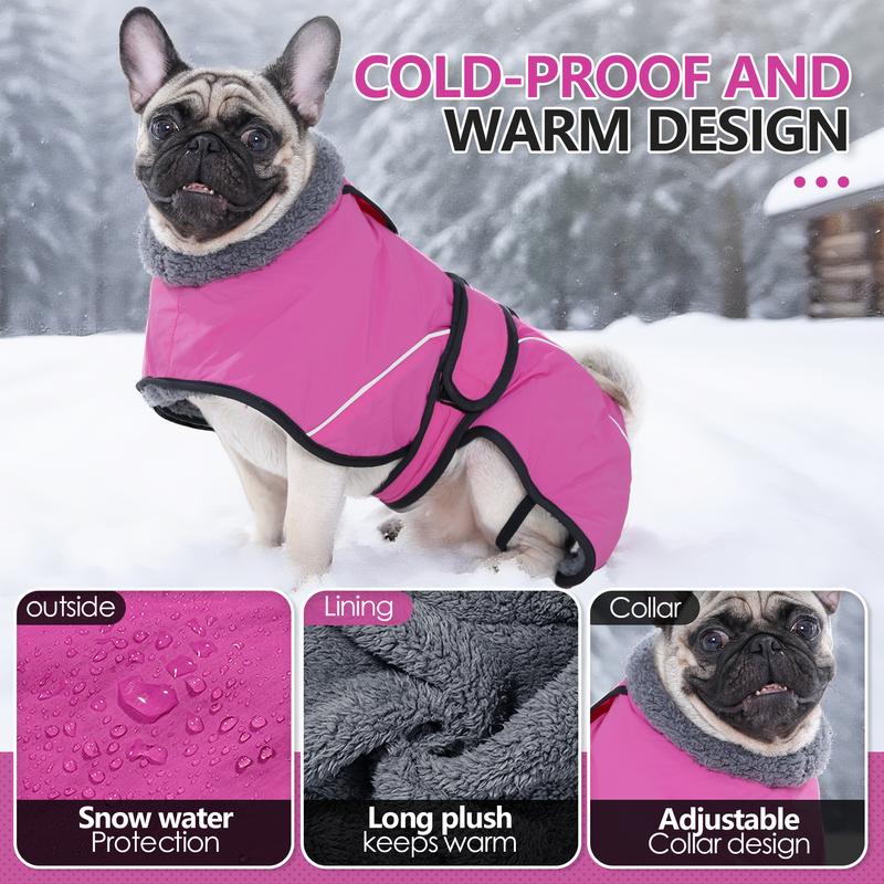 M Size Dark Blue Winter Waterproof Dog Puffer Vest with Adjustable Neckline / Belt and Leash Access - Reflective Long-Pile Fleece Lined Warm Cloak - Image 3