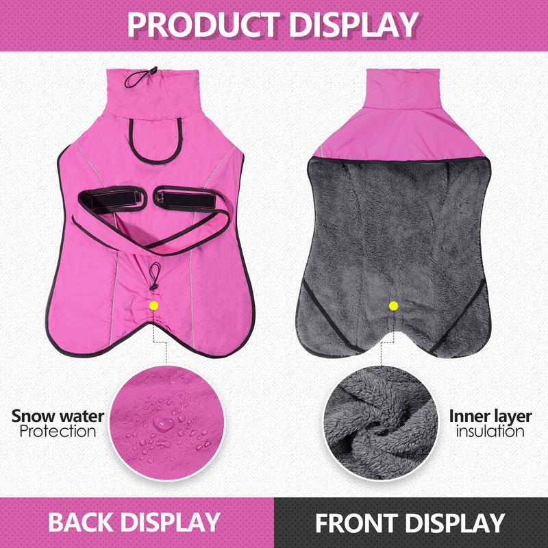 M Size Dark Blue Winter Waterproof Dog Puffer Vest with Adjustable Neckline / Belt and Leash Access - Reflective Long-Pile Fleece Lined Warm Cloak - Image 6