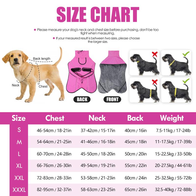 M Size Rose Red Winter Waterproof Dog Puffer Vest with Adjustable Neckline / Belt and Leash Access - Reflective Long-Pile Fleece Lined Warm Cloak - Image 7