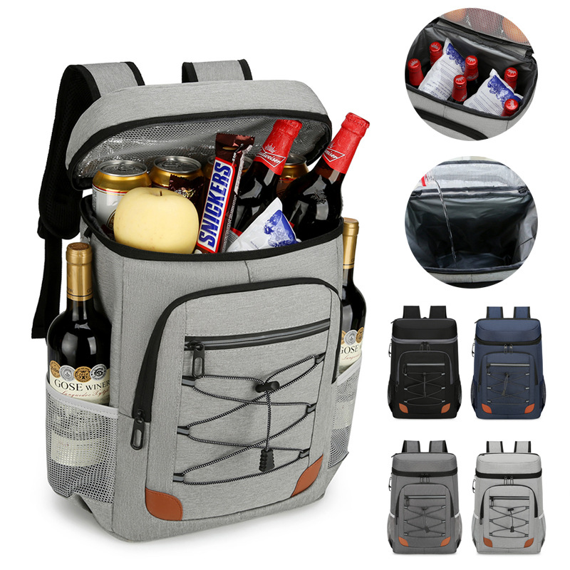 Light Grey 5.55 Gallons Large Insulated Picnic Backpack with Multi Pockets & Leak-Proof Interior - Multifunctional Waterproof Thermal Lunch Bag for Camping, Hiking & Outdoor Travel - Image 1