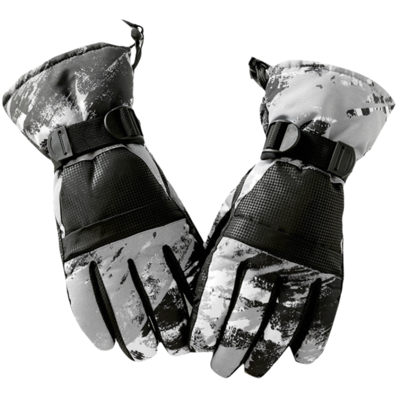 1-Pair Winter Waterproof Touchscreen Ski Gloves - Anti-Slip Thermal Mitts for Men & Women (Black Graffiti Print) - Image 1