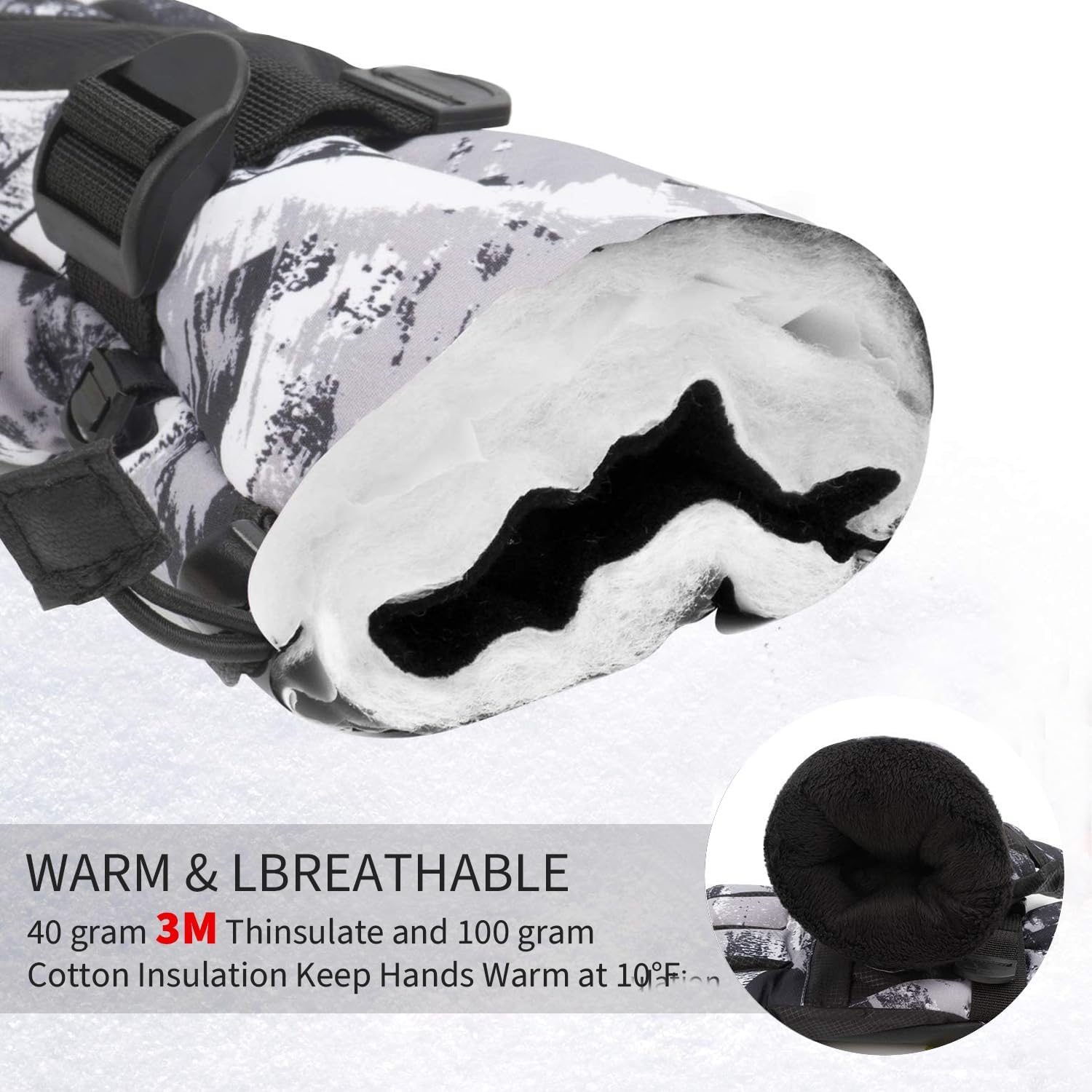 1-Pair Winter Waterproof Touchscreen Ski Gloves - Anti-Slip Thermal Mitts for Men & Women (Black Graffiti Print) - Image 4
