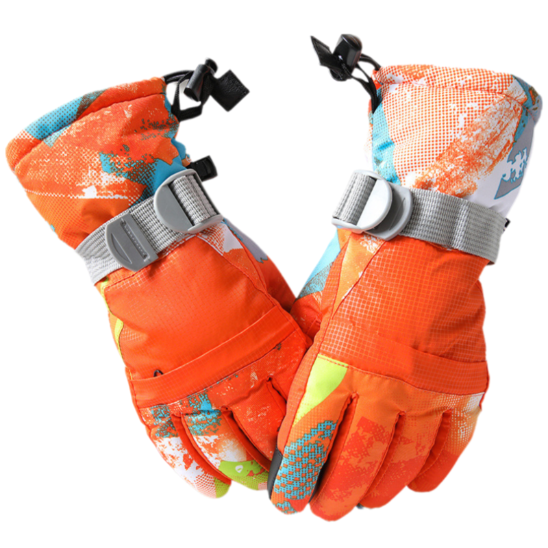 1-Pair Winter Waterproof Touchscreen Ski Gloves - Anti-Slip Thermal Mitts for Men & Women (Orange Graffiti Print) - Image 1