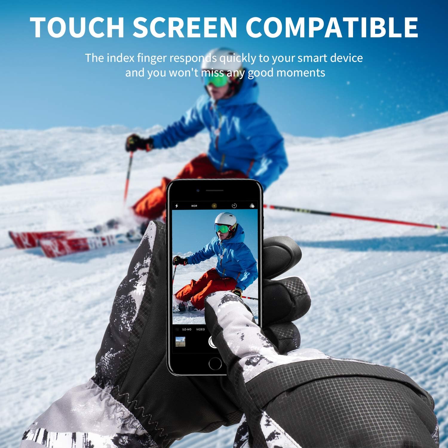 1-Pair Winter Waterproof Touchscreen Ski Gloves - Anti-Slip Thermal Mitts for Men & Women (Orange Graffiti Print) - Image 2