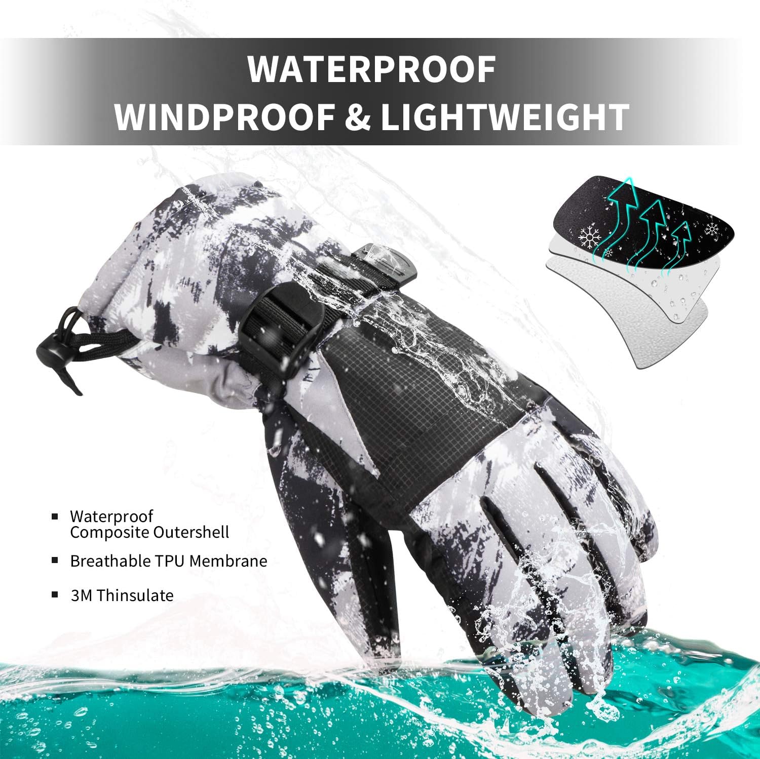 1-Pair Winter Waterproof Touchscreen Ski Gloves - Anti-Slip Thermal Mitts for Men & Women (Orange Graffiti Print) - Image 3