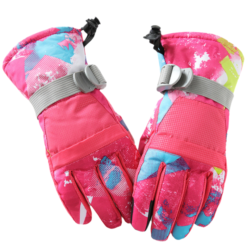 1-Pair Winter Waterproof Touchscreen Ski Gloves - Anti-Slip Thermal Mitts for Men & Women (Pink Graffiti Print) - Image 1