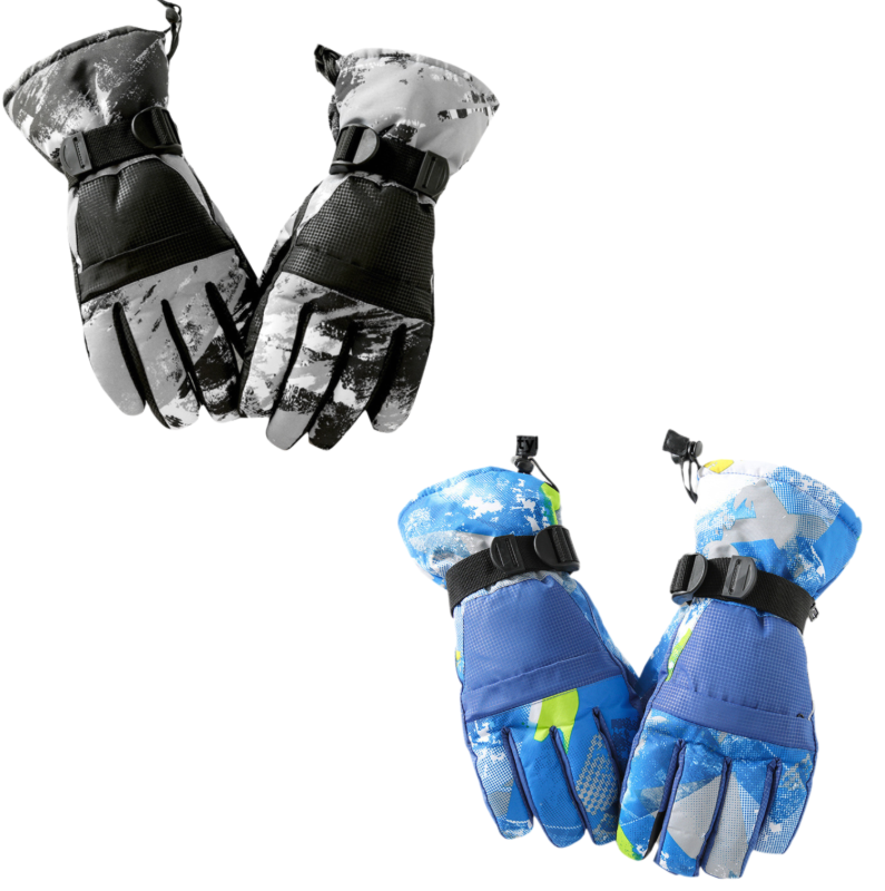 2-Pair Winter Waterproof Touchscreen Ski Gloves - Anti-Slip Thermal Mitts for Men & Women (Black & Blue Graffiti Print) - Image 1