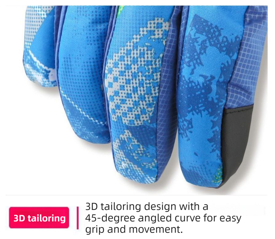 2-Pair Winter Waterproof Touchscreen Ski Gloves - Anti-Slip Thermal Mitts for Men & Women (Black & Blue Graffiti Print) - Image 5