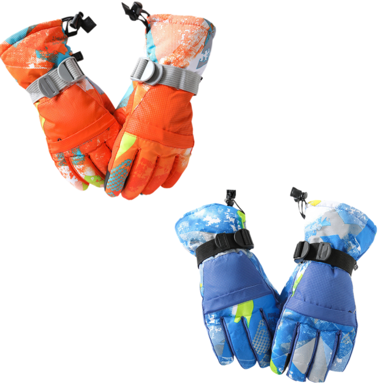 2-Pair Winter Waterproof Touchscreen Ski Gloves - Anti-Slip Thermal Mitts for Men & Women (Blue & Orange Graffiti Print) - Image 1