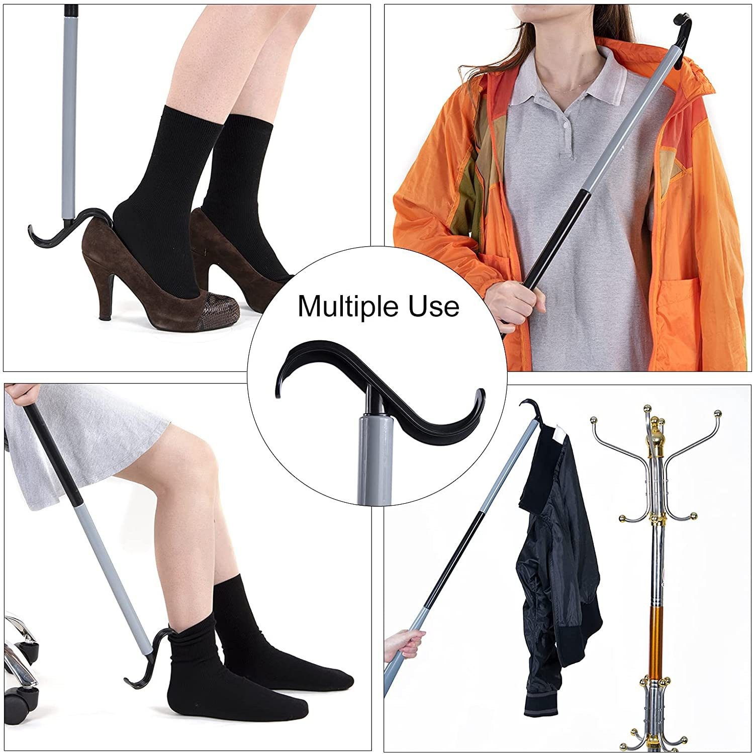 2-Pack Black Portable Dressing Aid Stick & Long-Handled Shoe Horn (3-Section Detachable) - Adjustable 62cm-88cm Dressing Hook for Seniors & Limited Mobility - Image 4