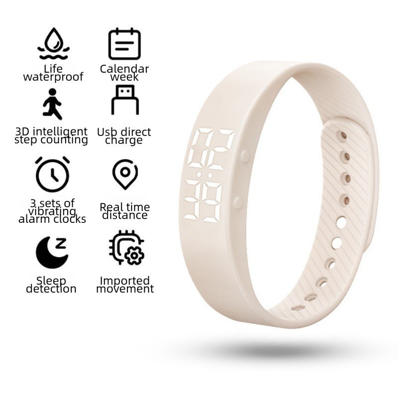 Beige Silent Vibration Alarm Smart Silicone Wristband with 3-Alarm Settings - Discreet Wake-Up Device for Teens & Adults (Vertical version) - Image 1