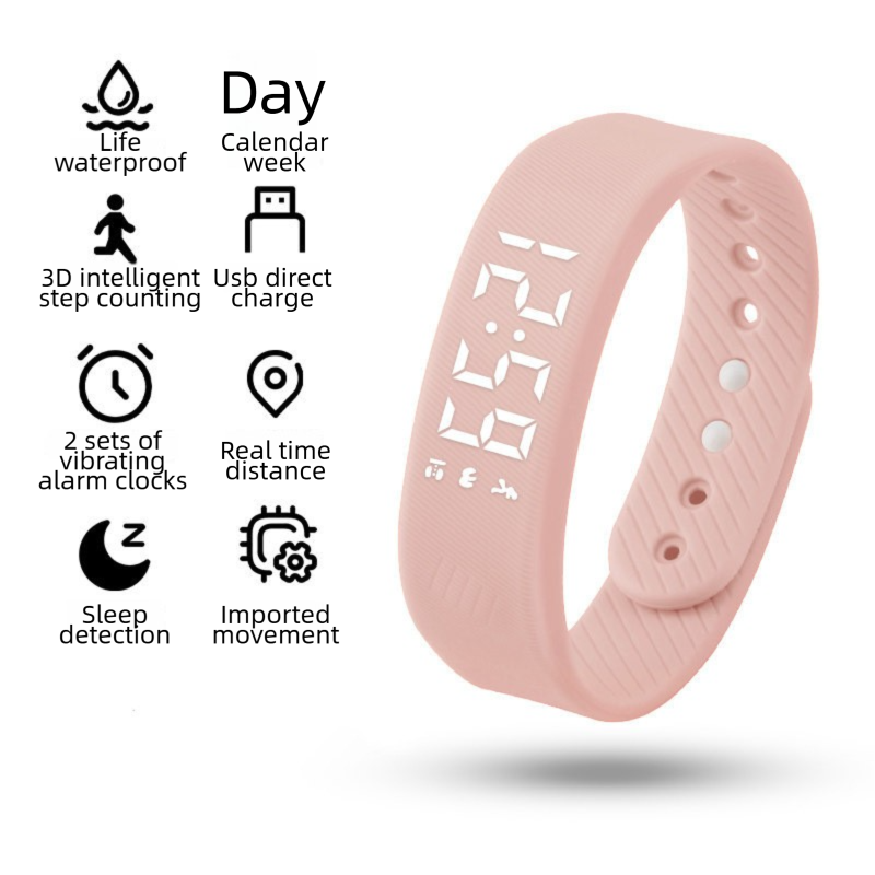 Pink Silent Vibration Alarm Smart Silicone Wristband with 3-Alarm Settings - Discreet Wake-Up Device for Teens & Adults (Horizontal version) - Image 1