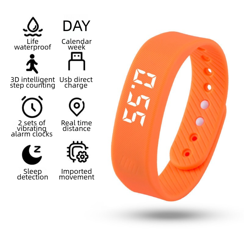 Orange Silent Vibration Alarm Smart Silicone Wristband with 3-Alarm Settings - Discreet Wake-Up Device for Teens & Adults (Horizontal version) - Image 1