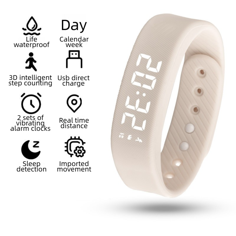 Beige Silent Vibration Alarm Smart Silicone Wristband with 3-Alarm Settings - Discreet Wake-Up Device for Teens & Adults (Horizontal version) - Image 1