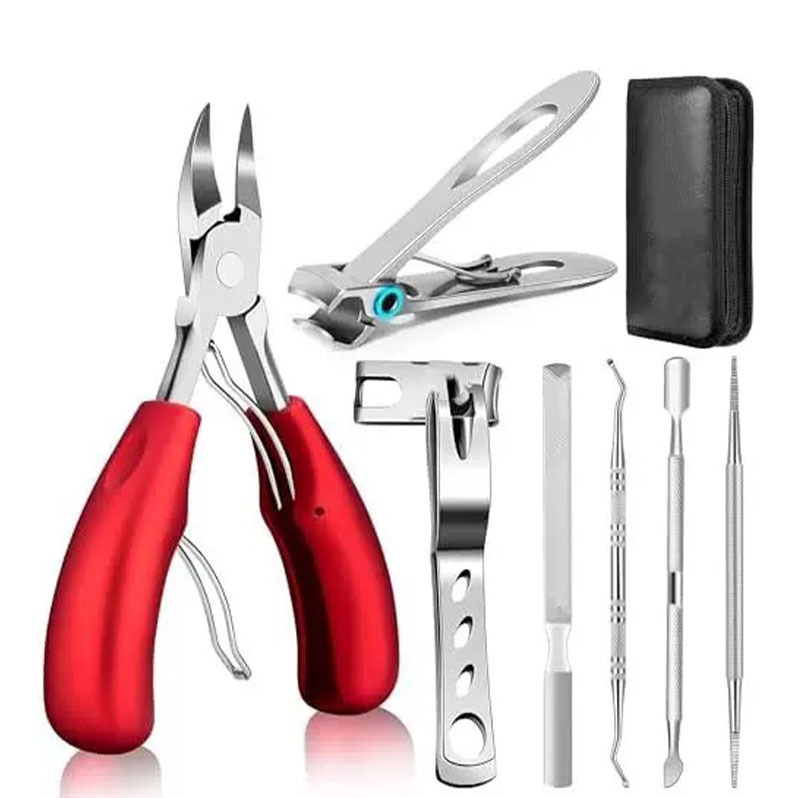 7-Piece Professional Ingrown Toenail Tool Kit - Stainless Steel Precision Pedicure Set with Red Eagle-Nose Clippers & Leather Storage Case - Image 1