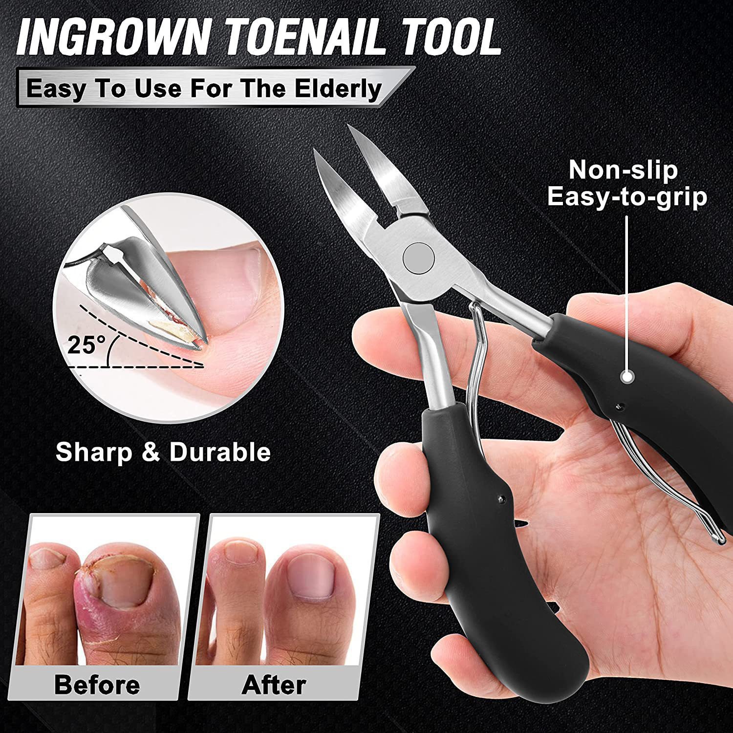 7-Piece Professional Ingrown Toenail Tool Kit - Stainless Steel Precision Pedicure Set with Red Eagle-Nose Clippers & Leather Storage Case - Image 4