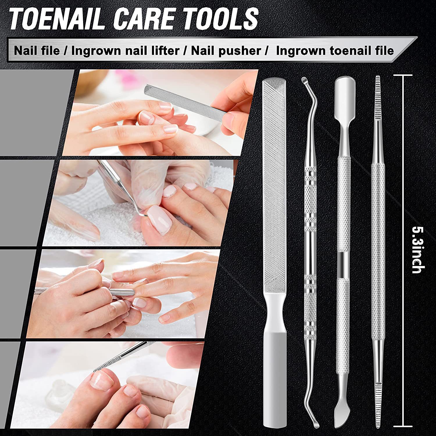 7-Piece Professional Ingrown Toenail Tool Kit - Stainless Steel Precision Pedicure Set with Red Eagle-Nose Clippers & Leather Storage Case - Image 7