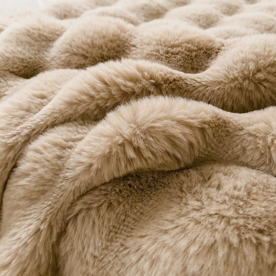 Brown Luxury Tuscany Fleece Rabbit Fur Bubble Blanket - Double-Sided Thickened Soft Plush Extra Large Bedding Set(200x230 CM Large Blanket + 2 Pack 45x45 CM Cushion Cover) - Image 2