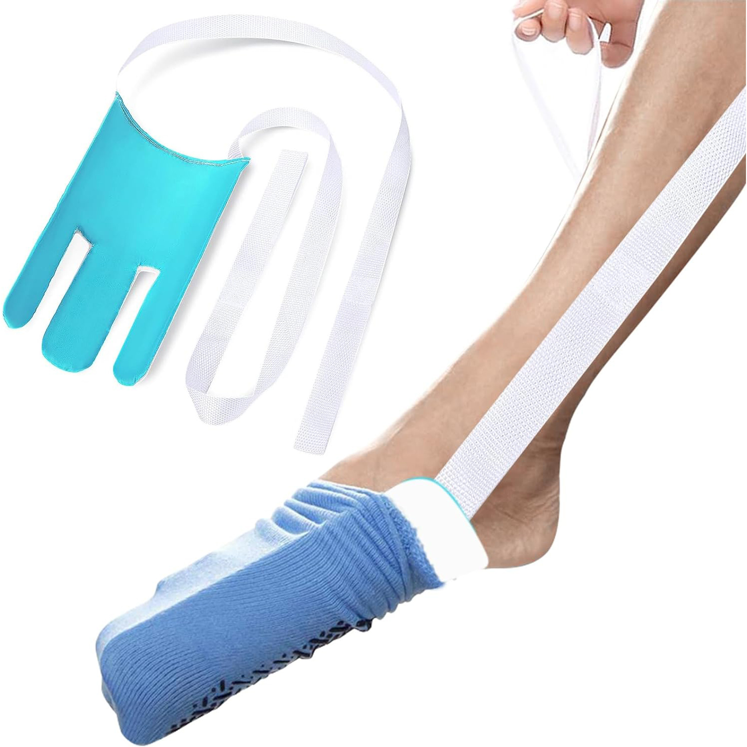 Independent Living Three-Finger Sock Aid with Long Cords- Easy-On Sock Mobility Aid for Seniors & Limited Mobility - Image 1