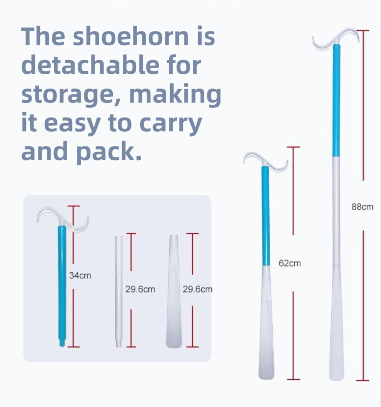 Portable Complete Independent Living Mobility Kit - No-Bend Three Finger Sock Aid & Blue Extendable 3-in-1 Dressing Hook with Shoe Horn - Image 6