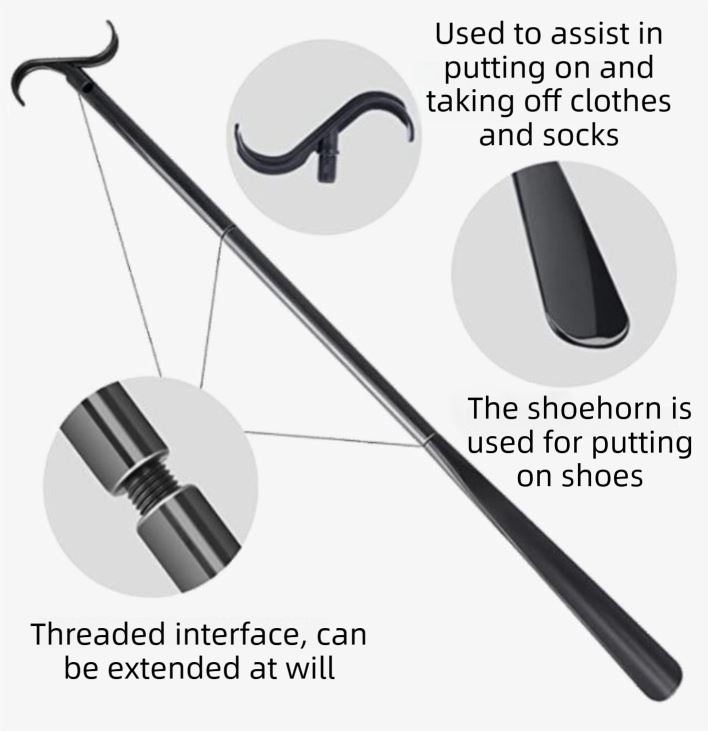 Portable Complete Independent Living Mobility Kit - No-Bend Three Finger Sock Aid & Black Extendable 3-in-1 Dressing Hook with Shoe Horn - Image 5