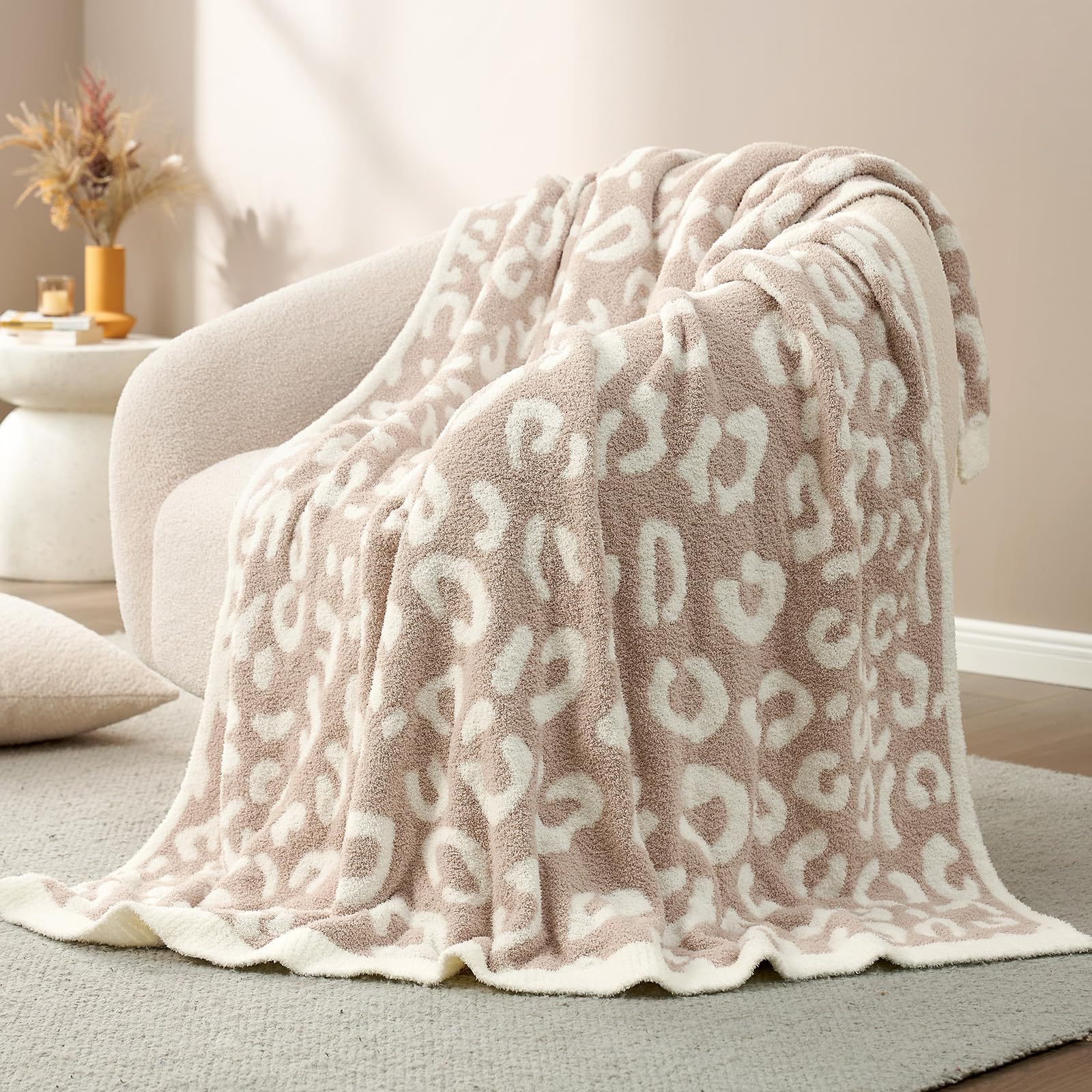 Leopard Print Checkerboard Flannel Throw Blanket(Extra Large 200 x 200 CM) - Anti-Pilling Trendy Soft Plush Blanket for Bed, Sofa & Travel - Image 2