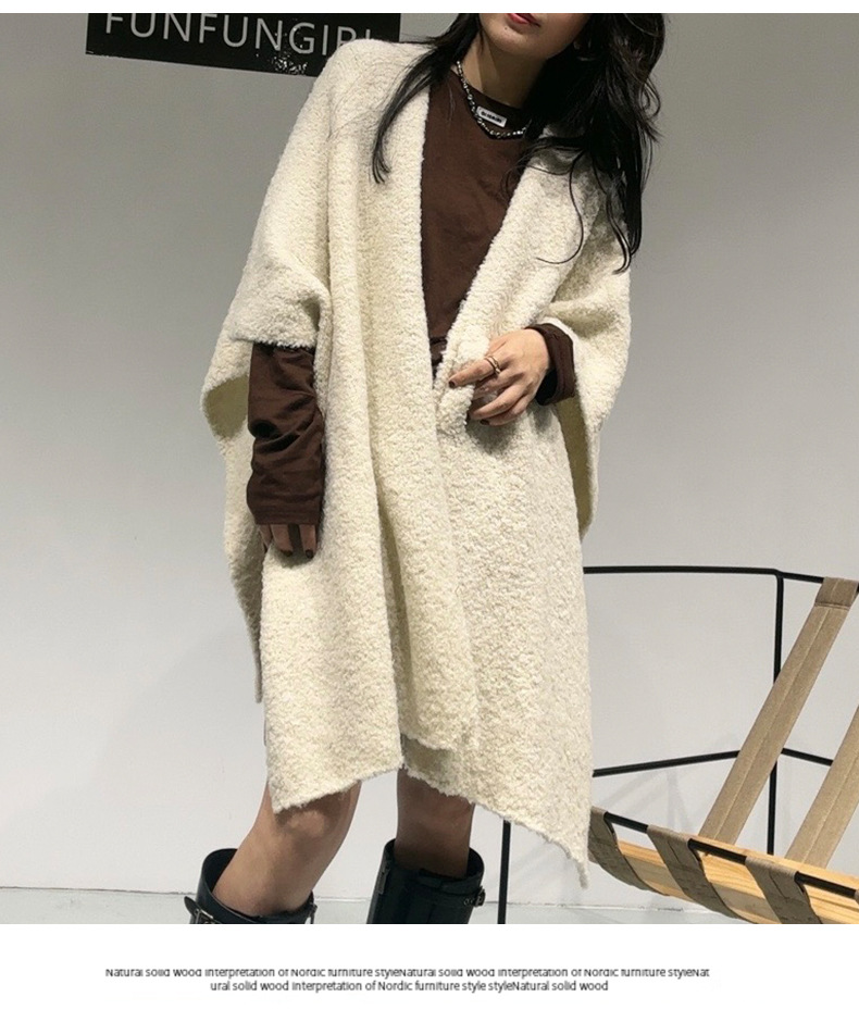 Beige Premium Knitted Wool Blend Poncho - Elegant Thickened Drape Shawl & Cape Cardigan Coat - Image 1