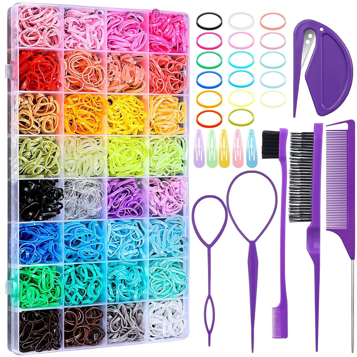 2000PCS Candy Macaron Soft Elastic Hair Ties (32-Color) + 11PCS Hair Styling Tools Set with Storage Case for Toddlers & Girls - Image 1