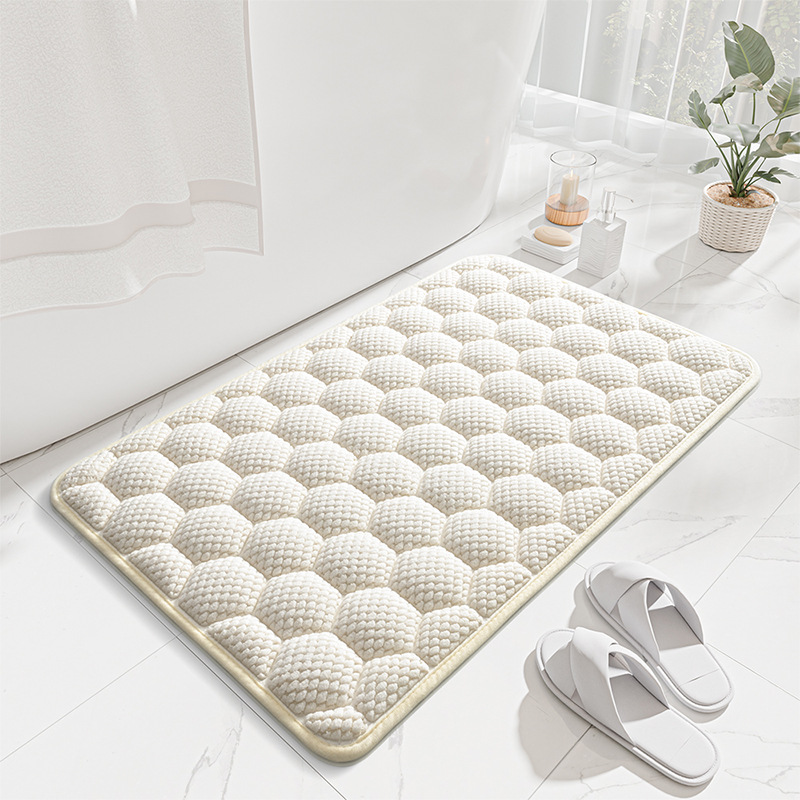 White 3D Honeycomb Textured High-Elastic Memory Foam Bathroom Mat (40 x 60 CM) - Ultra Absorbent Quick-Dry Thickened Door Mat - Image 1