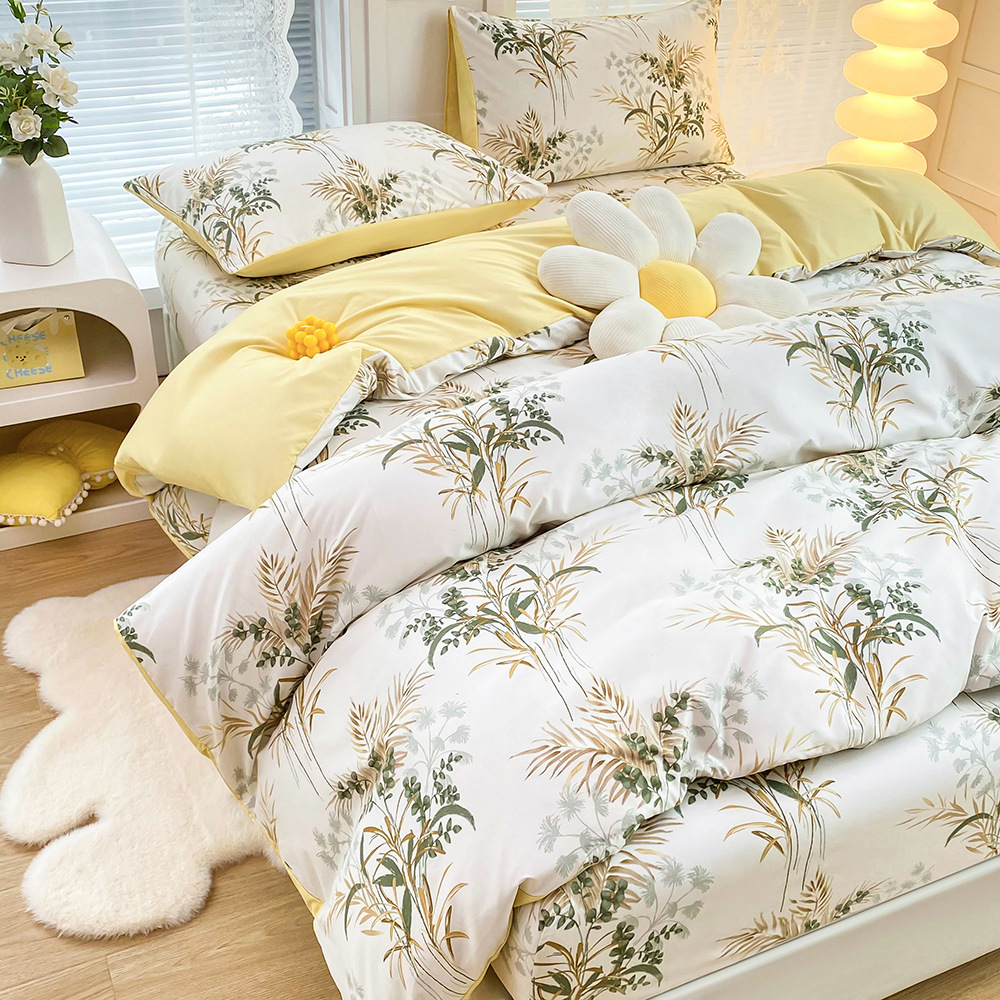 4-Piece Elegant Yellow Bouquet Printed Soft-Touch Brushed Bedding Set for 1.5M Bed: 175 x 220 CM Duvet Cover, 150 x 200 (+25) CM Deep Pocket Fitted Sheet & 2PC 50 x 75 CM Pillowcases - Image 2