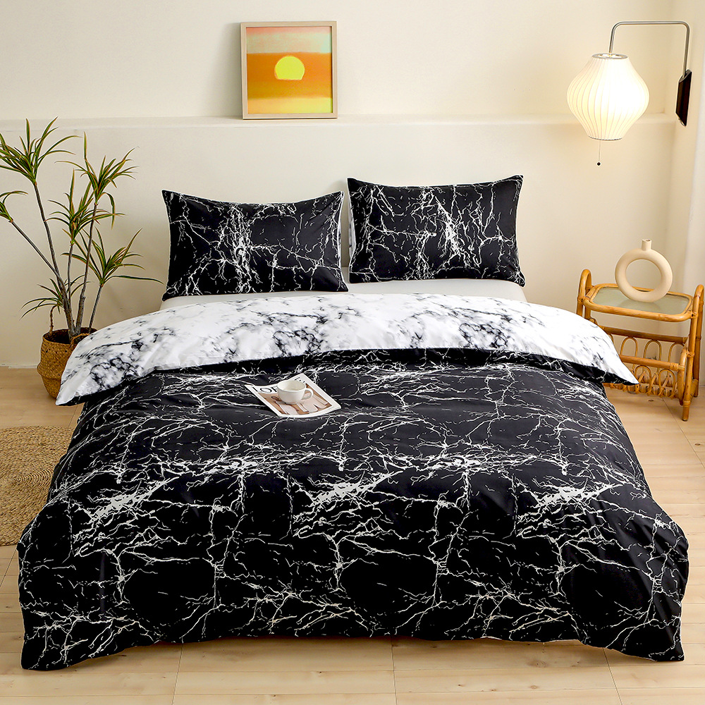 4-Piece Black Silhouette Printed Soft-Touch Brushed Bedding Set for 1.5M Bed: 175 x 220 CM Duvet Cover, 150 x 200 (+25) CM Deep Pocket Fitted Sheet & 2PC 50 x 75 CM Pillowcases - Image 1