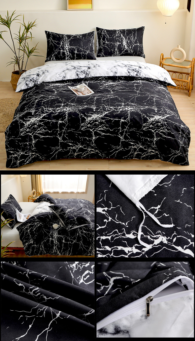 4-Piece Black Silhouette Printed Soft-Touch Brushed Bedding Set for 1.5M Bed: 175 x 220 CM Duvet Cover, 150 x 200 (+25) CM Deep Pocket Fitted Sheet & 2PC 50 x 75 CM Pillowcases - Image 4