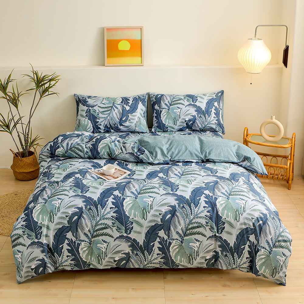 4-Piece Tropical Jungle Printed Soft-Touch Brushed Bedding Set for 1.5M Bed: 175 x 220 CM Duvet Cover, 150 x 200 (+25) CM Deep Pocket Fitted Sheet & 2PC 50 x 75 CM Pillowcases - Image 1