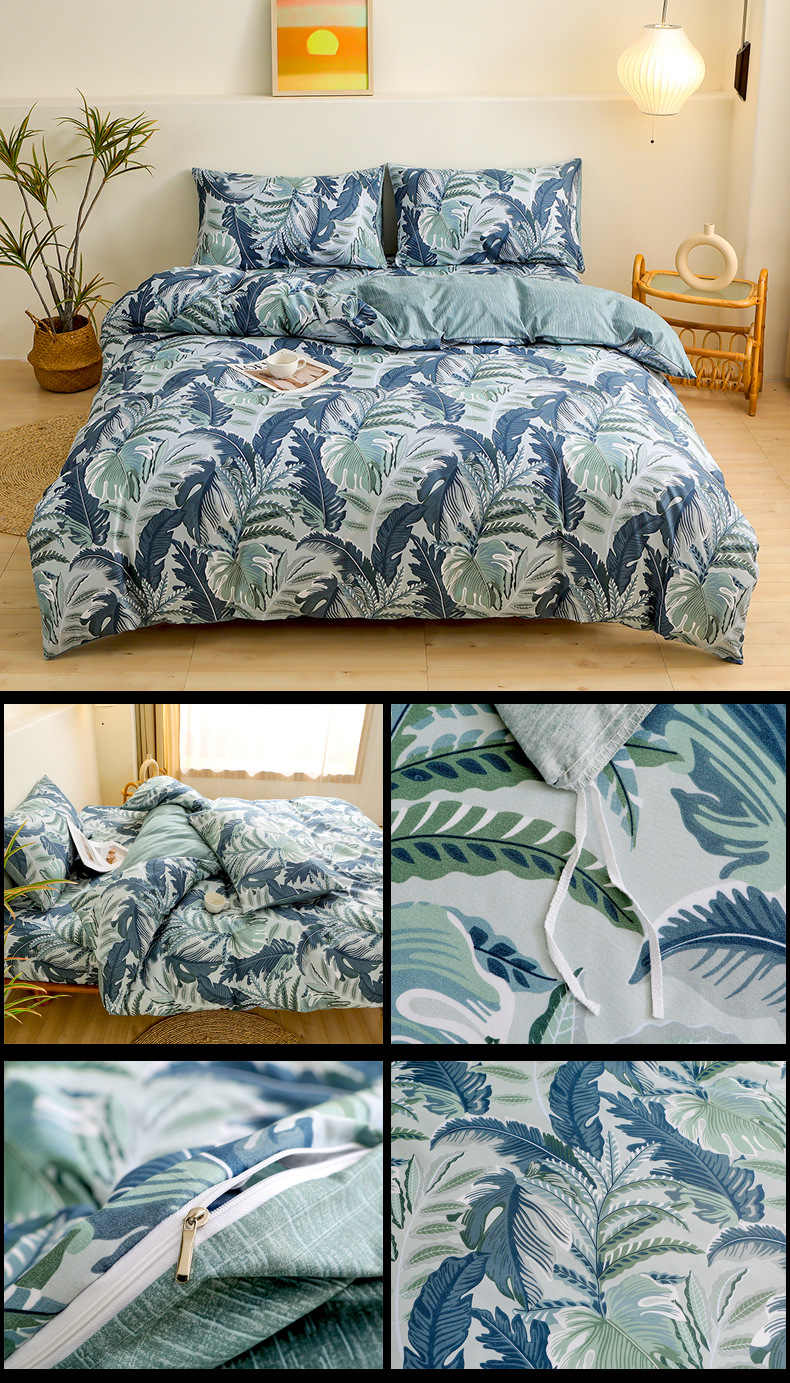 4-Piece Tropical Jungle Printed Soft-Touch Brushed Bedding Set for 1.5M Bed: 175 x 220 CM Duvet Cover, 150 x 200 (+25) CM Deep Pocket Fitted Sheet & 2PC 50 x 75 CM Pillowcases - Image 4