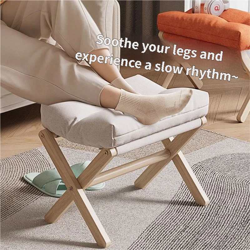 Brown Foldable Ottoman & Padded Footstool with Velcro Stability & Spare Cusion - Cotton Linen Portable Office Leg Rest & Entryway Shoe Stool - Image 5