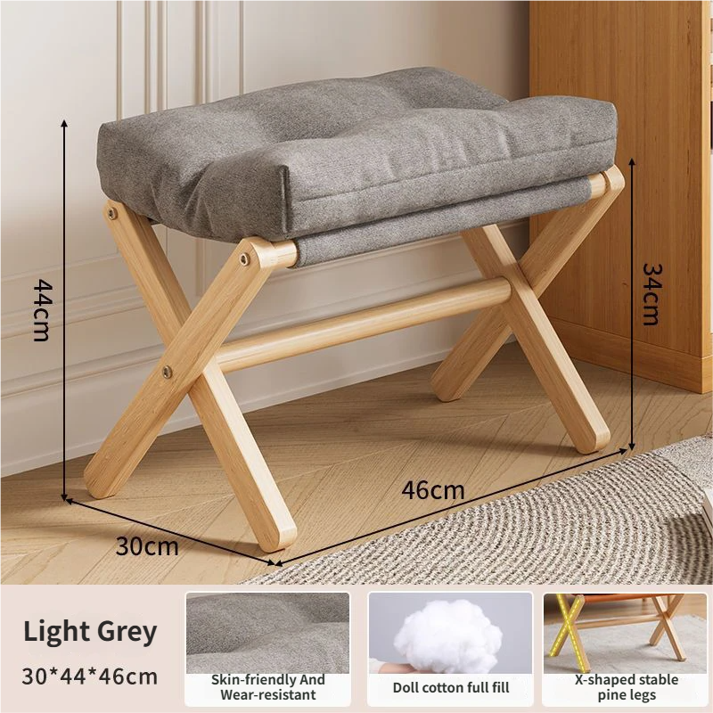 Light Grey Foldable Ottoman & Padded Footstool with Velcro Stability - Cotton Linen Portable Office Leg Rest & Entryway Shoe Stool - Image 1