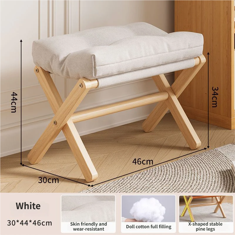 White Foldable Ottoman & Padded Footstool with Velcro Stability - Cotton Linen Portable Office Leg Rest & Entryway Shoe Stool - Image 1